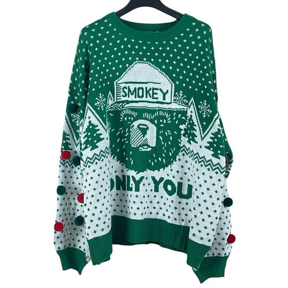 Smokey the Bear Only You Pom Pom Ugly Christmas Sweater Sz 3X - Picture 1 of 12